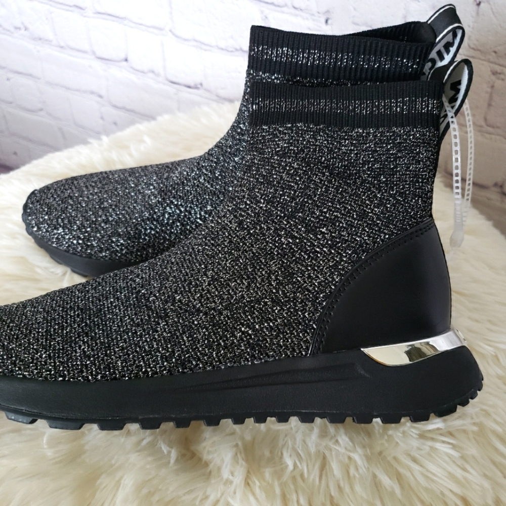 MICHAEL KORS Bodie Black and Silver Metallic Knit Sneaker Bootie--NEW--7 - Picture 7 of 16